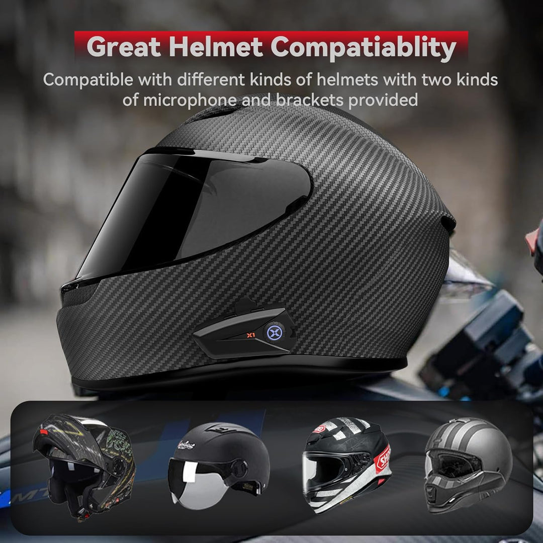 XGP X1 Motorrad Bluetooth Headset V5.3 mit Sprachassistent, 40mm Helm kopfhörer mit IP67 wasserdicht