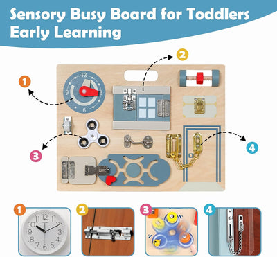 Smartwo Holz Busy Board Montessori Motorikspielzeug ab 1 2 3 Jahre, Activity Board für Feinmotorik F