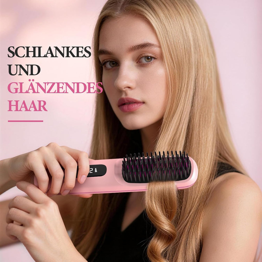 Go Brush Pro Glättbürste Kabellos, Stylingbürste für kurze Haare Langes, Glättungsbürste mit LCD-Anz
