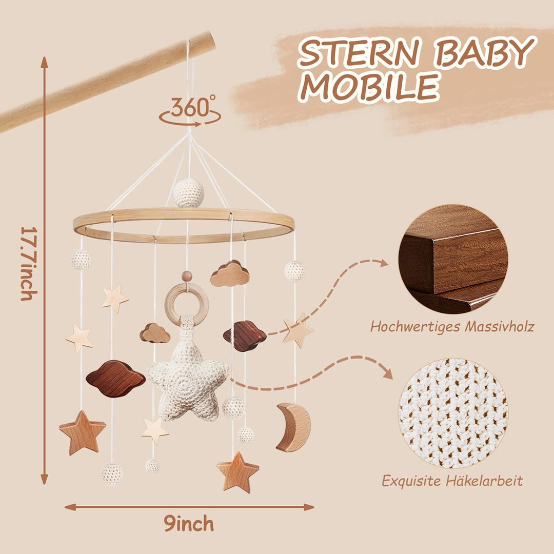 Mobile Baby Bettglocke mit Sterne Hölz Mädchen Hängende Mobile Windspiel für Babybett Kinderbett Ste