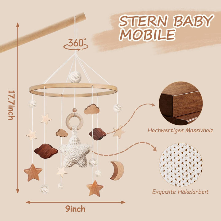 Mobile Baby Bettglocke mit Sterne Hölz Mädchen Hängende Mobile Windspiel für Babybett Kinderbett Ste