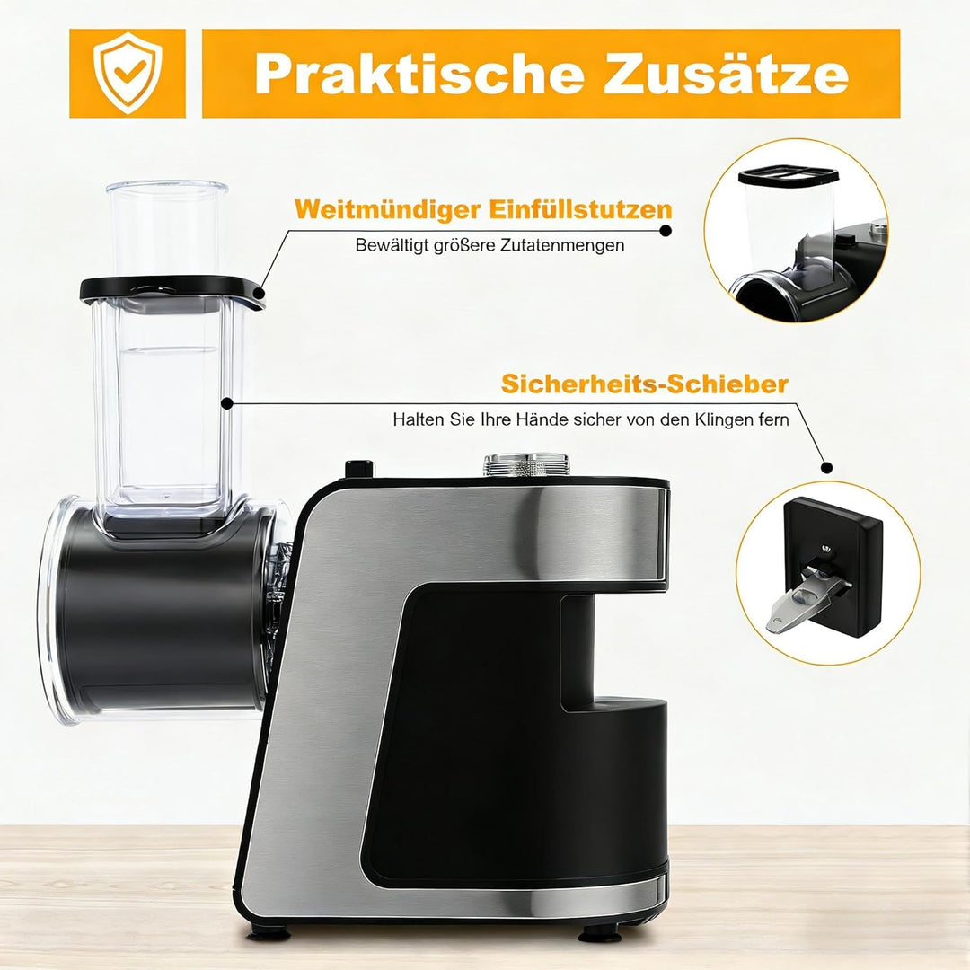 Gemüseschneider Elektrisch 1000W mit Kupfermotor, Edelstahl Klingen (10 Ersatzklingen), ABS Material