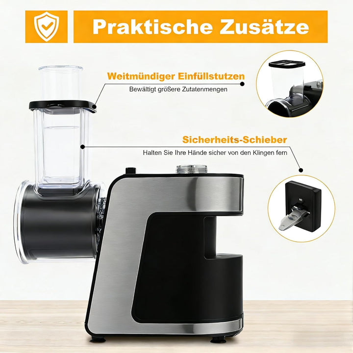 Gemüseschneider Elektrisch 1000W mit Kupfermotor, Edelstahl Klingen (10 Ersatzklingen), ABS Material