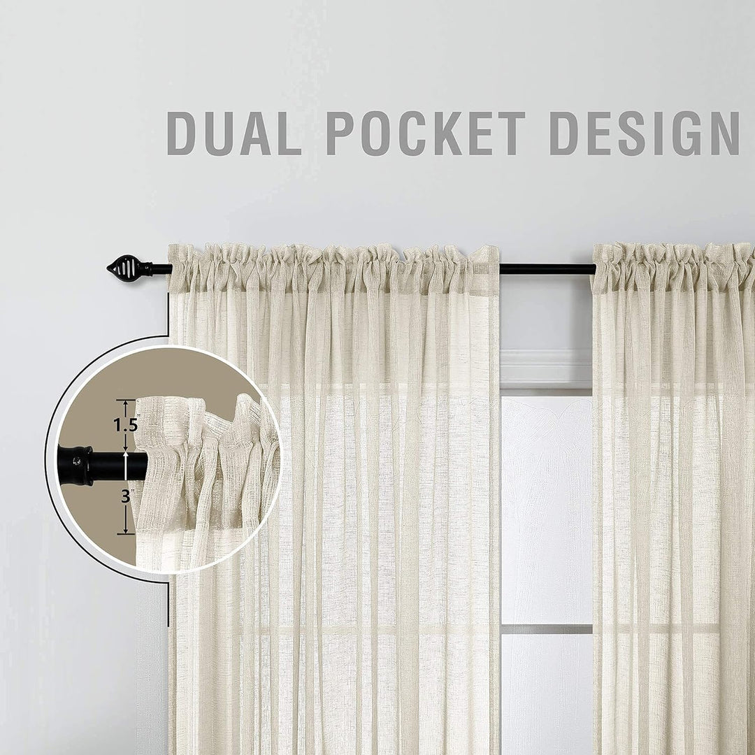 Koufall Vorhänge, Leinenoptik, durchsichtig 52x96 beige, 52x96 Beige