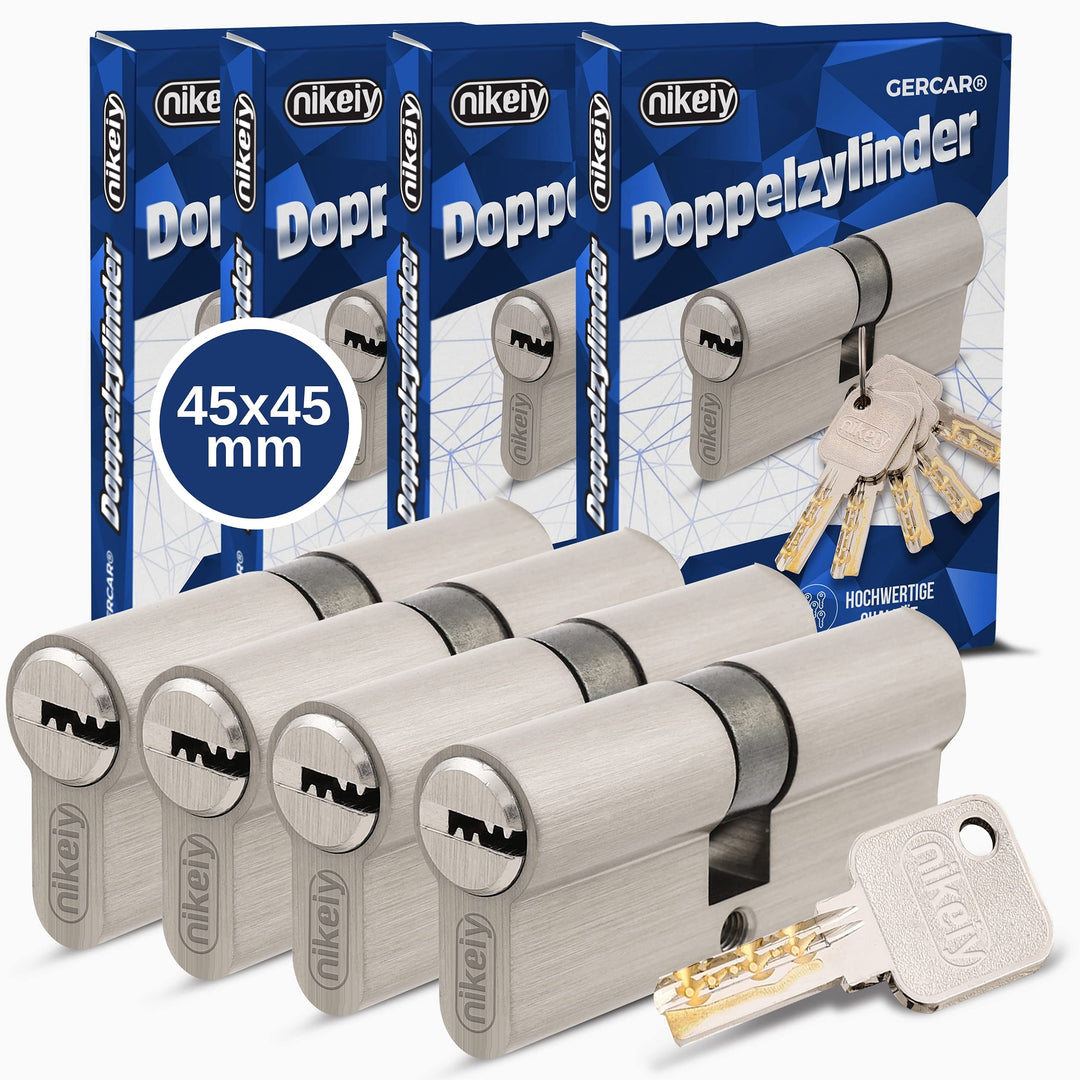 GERCAR Pro Profilzylinder 45/45 Massiver Schliesszylinder gleichschliessend 4er Set Doppelzylinder Z