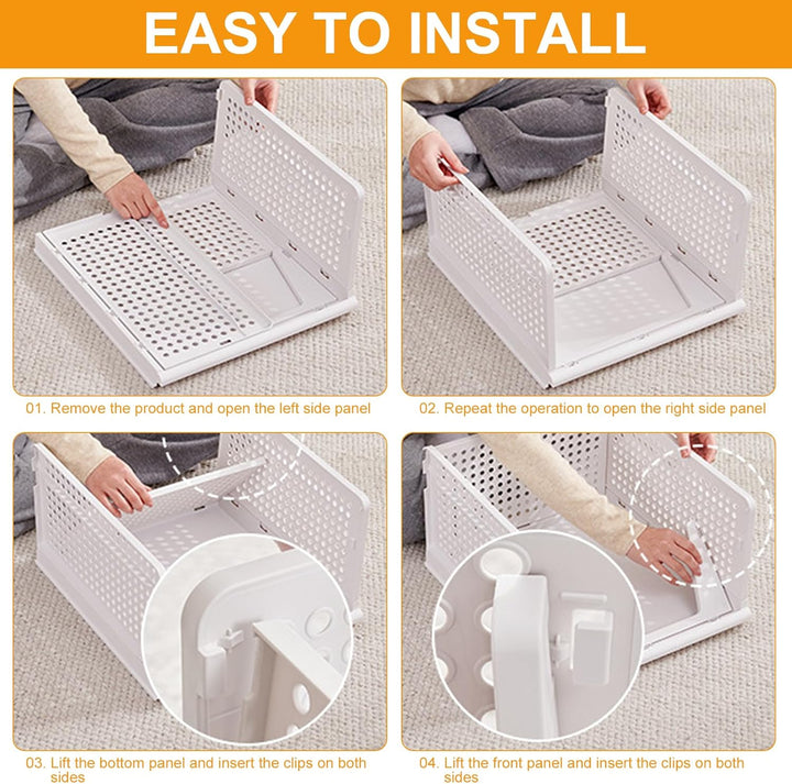 Kleiderschrank-Organizer, 4 grosse stapelbare Körbe, 43 x 33,5 x 25 cm, Kunststoff-Aufbewahrungsbehä
