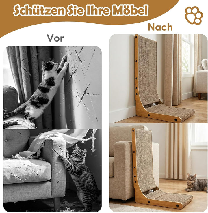 Kratzbrett Katzen, Kratzpappe für Katzen L-förmige 70cm Katzenkratzbretter | Katzen Kratzbrett mit C