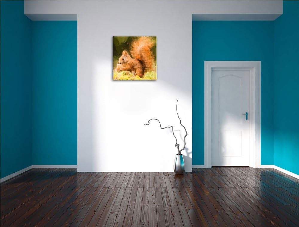 Pixxprint Eichhörnchen mit Nuss als Leinwandbild/Grösse: 70x70 cm/Wandbild/Kunstdruck/fertig bespann