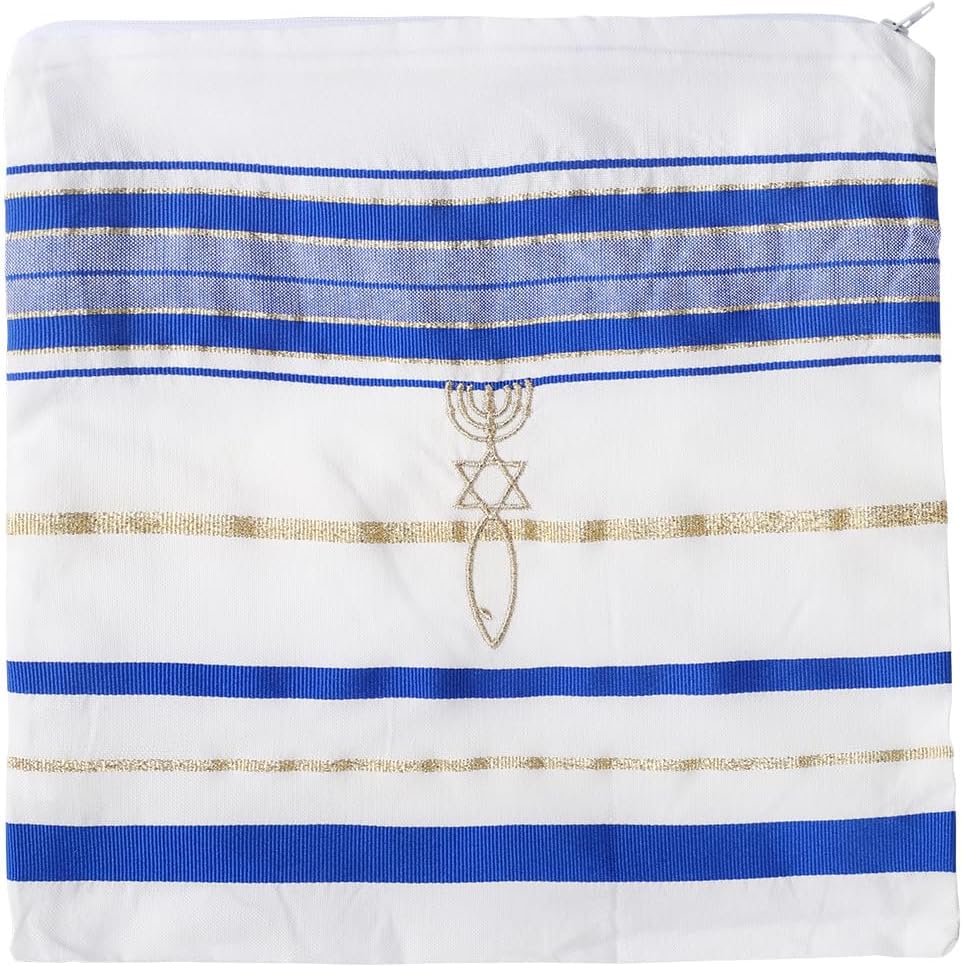 BRTAGG Tallit Gebetsschal, Englisch/Hebräisch mit passender Tasche Blau, 180x55cm, Englisch, Blau, 1