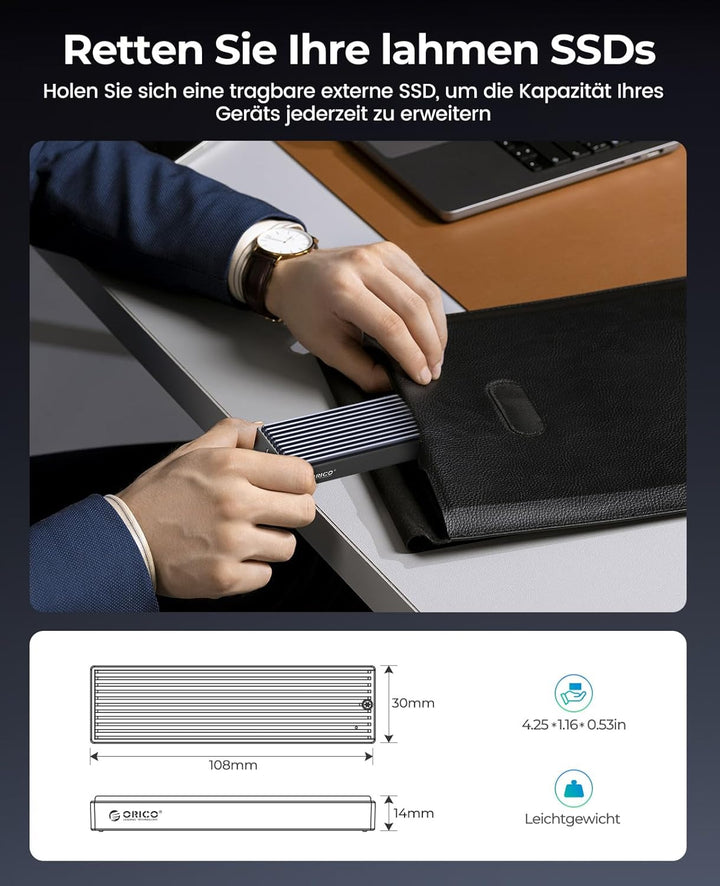 ORICO M.2 NVMe SSD Gehäuse USB-C Adapter 10Gbps USB3.2/ USB3.1 Gen2 für PCIe NVMe M-Key/M+B Key SSD,