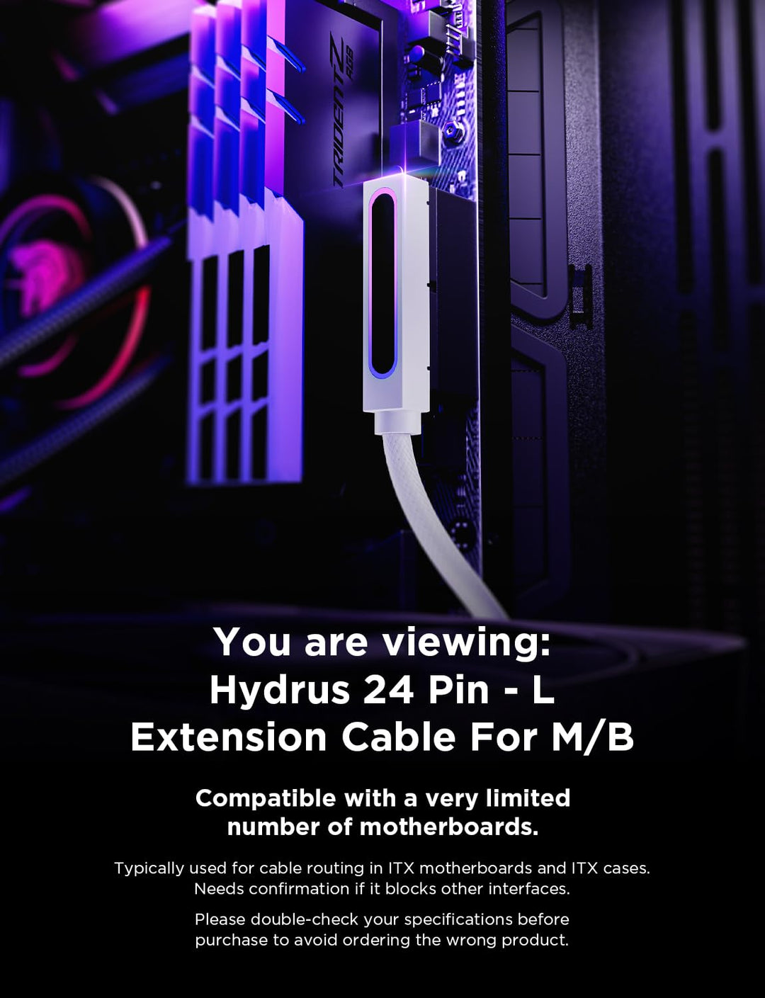 AsiaHorse Hydrus 24-Pin ATX Verlängerungskabel [TYP L - NACH UNTEN GEWINKELT], 90° Stecker nach unte