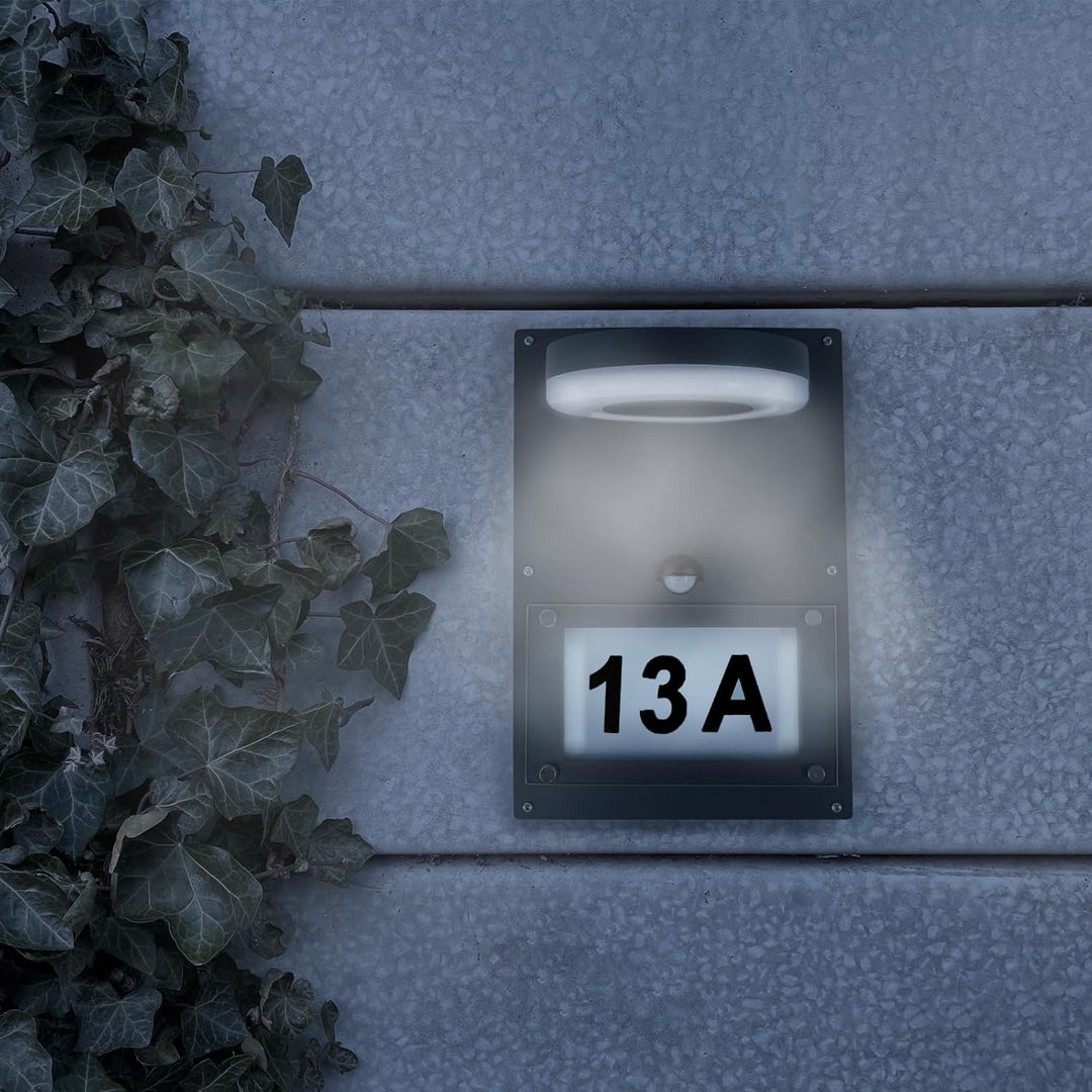 Grafner 2in1 Edelstahl Wandlampe mit beleuchteter Hausnummer und Bewegungsmelder, Dämmerungssensor,