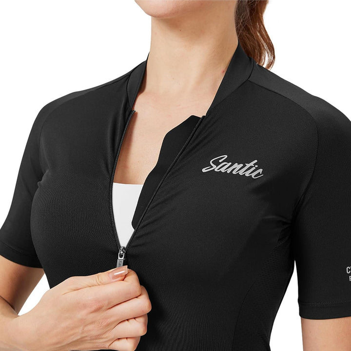 Santic Radtrikot Damen Kurz Fahrradtrikot Damen Fahrrad Shirt, Schwarz