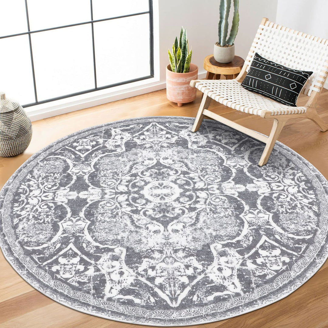 Enyhom Retro Boho Teppich, 120 cm Runder Hochflor Küchenteppich, Waschbarer Mandala Bedruckt Teppich