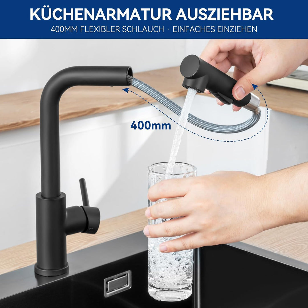 CECIPA Wasserhahn Küche Schwarz, Küchenarmatur mit Brause Ausziehbar, Hochdruck ArmaturKüche, Mischb