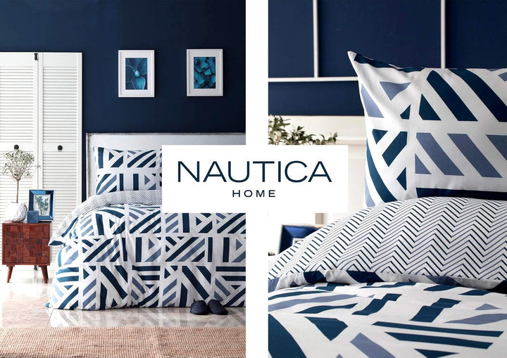 Nautica Home Orion_Bettwäsche Set_hochwertiger Renforce%100 Baumwolle Blau, weiss 155X220 + 80X80+ K