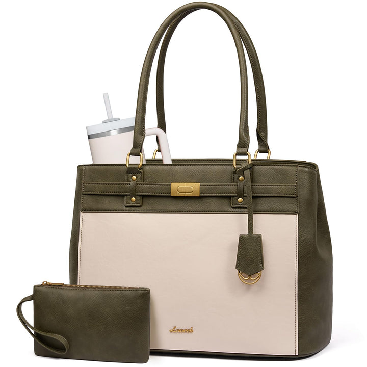 LOVEVOOK Handtasche Damen Gross, 15,6 Zoll Elegant Laptoptasche Arbeitstasche, PU Leder Business Sho