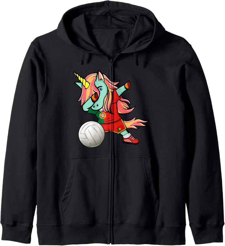 Dab Unicorn Portugal Volleyballfans Jersey Portugiesische Flagge Kapuzenjacke