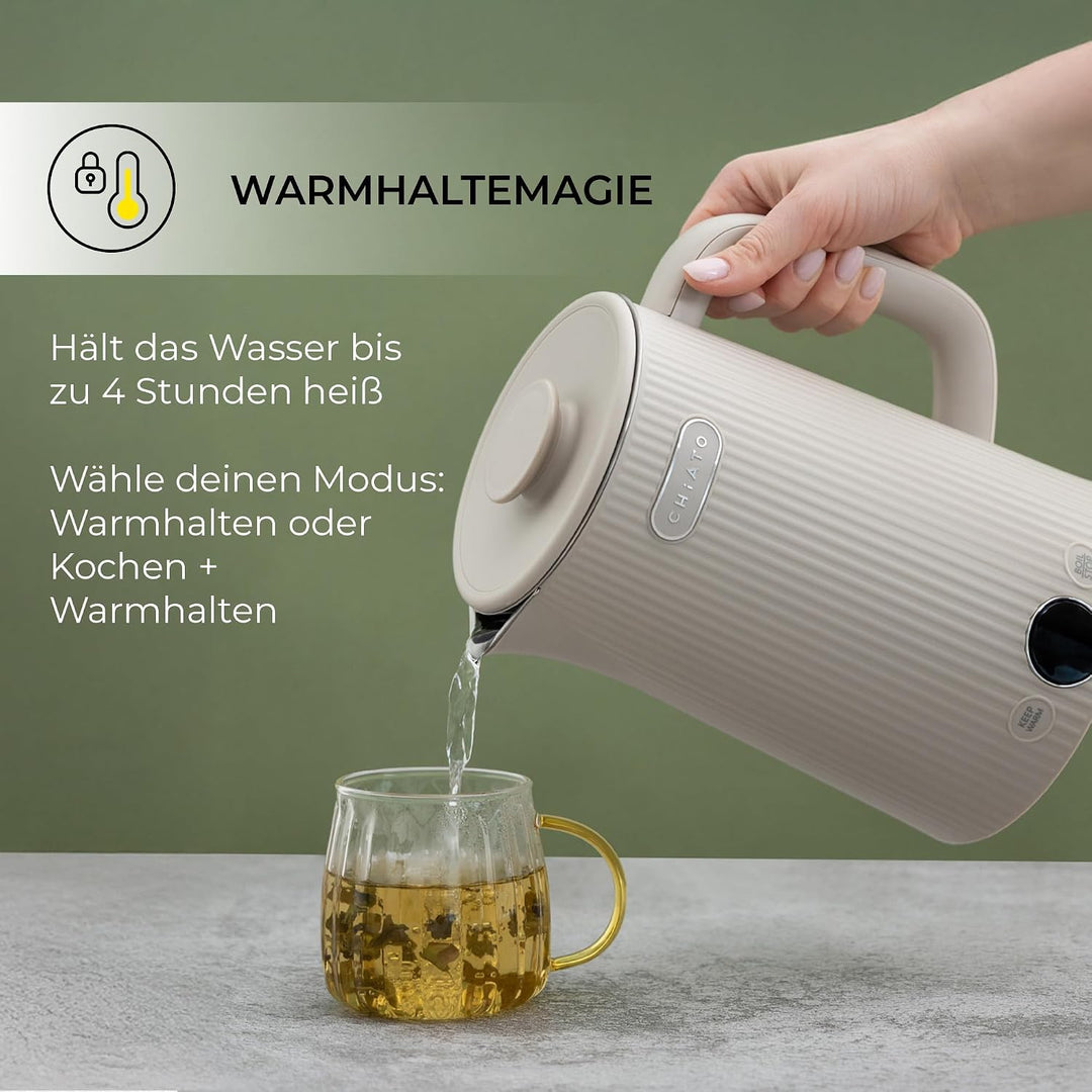 Wasserkocher 1,7 L mit Temperaturwahl & Warmhaltefunktion – Elektrischer Edelstahl Wasserkocher 2200
