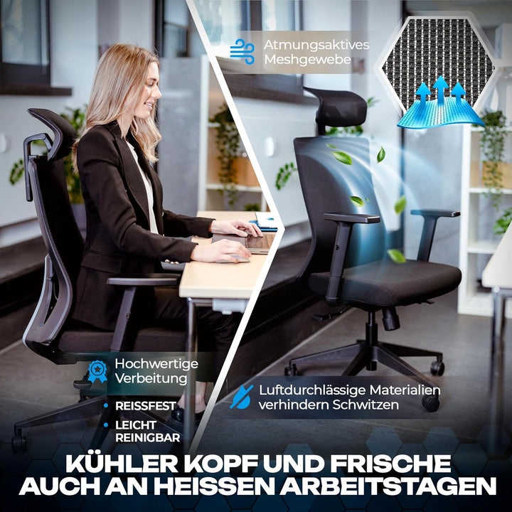 VALKENSTOL M3 Komfort Ergonomischer Bürostuhl 150 kg – [Höhenverstellbare Lordosenstütze] Schreibtis