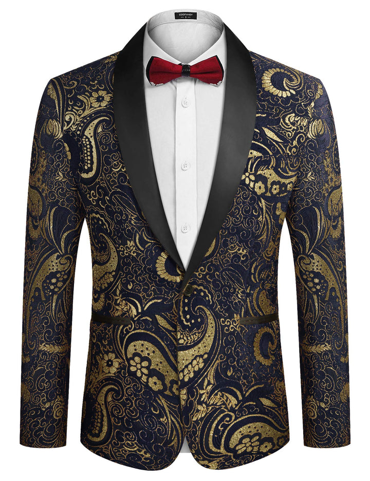 Coofandy Men's Floral Tuxedo Jacket Luxury Embroidered Suit Wedding Blazer Dinner Tuxedo for Party B
