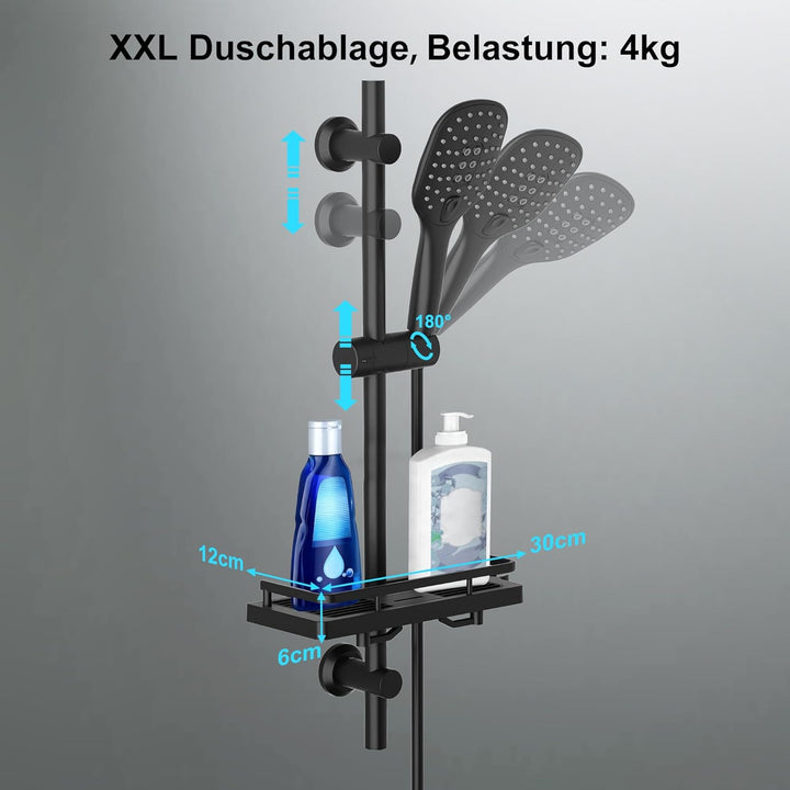 Görbach Duschset Rail Shower kit Handbrause Duschstange Duschablage/Seifenschale Handbrauseschlauch