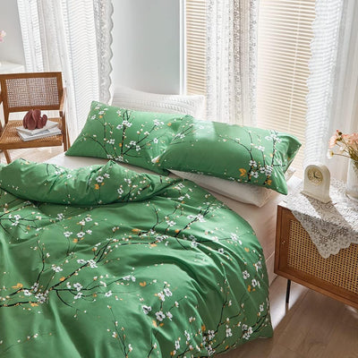 OLDBIAO Bettwäsche 200x200 cm Set, Grün Mikrofaser Bettbezug 200x200cm und Kissenbezüge 80x80cm, Äst
