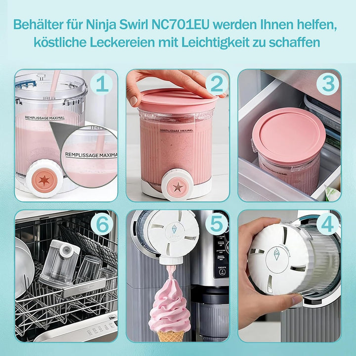 2 Stück Creami Behälter für Ninja Swirl CREAMi NC701EU 480ML BPA-Frei und Spülmaschinenfest Becher k