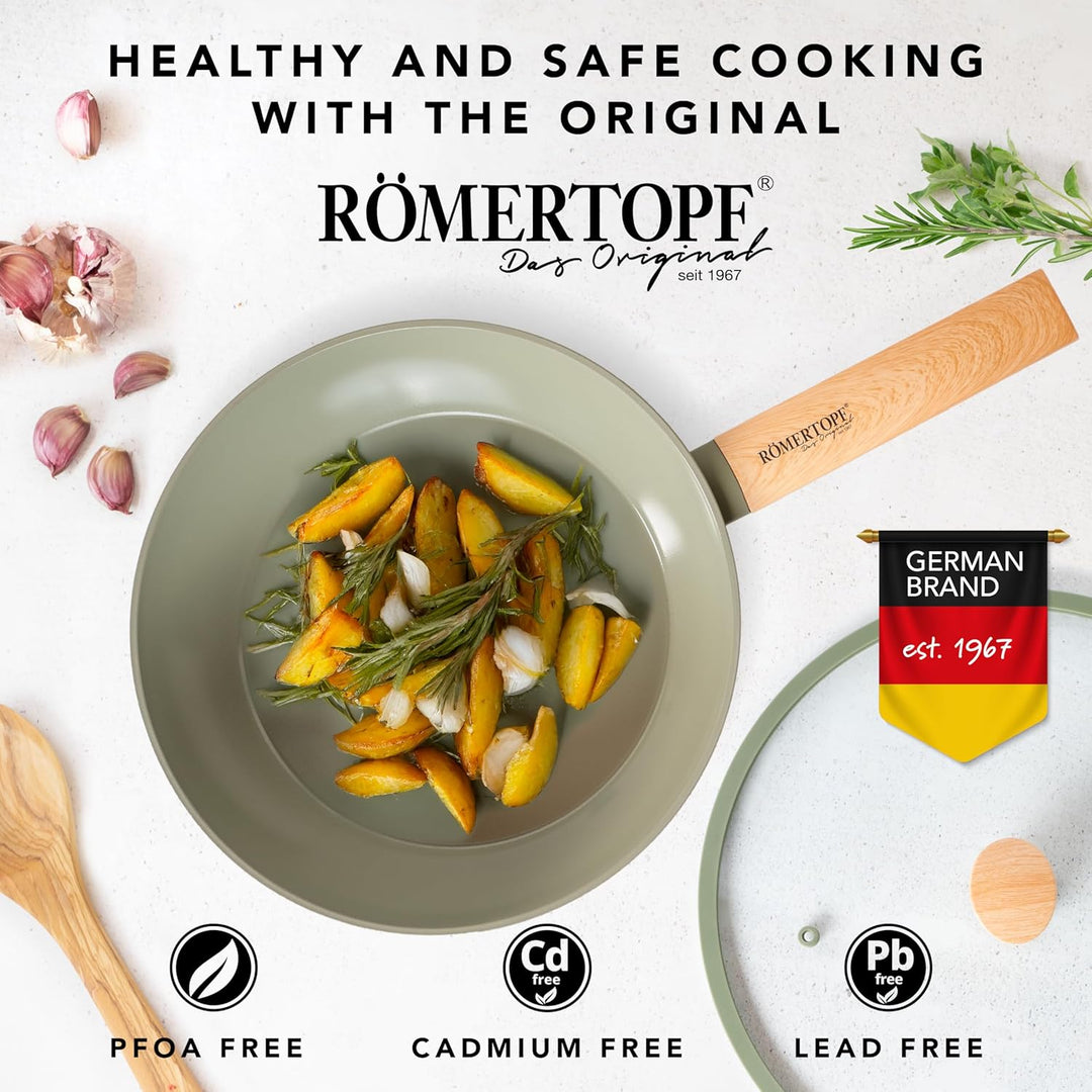 Römertopf Frittierpfanne 26 cm mit Glasdeckel, 2,8 Liter Fassungsvermögen, Aluminium mit Keramik-Ant