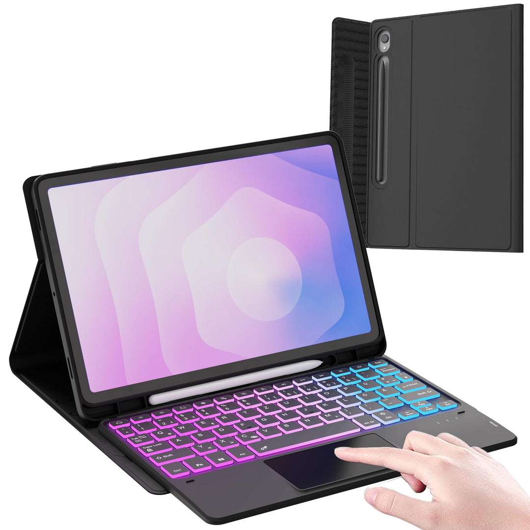 für Samsung Galaxy Tab S11 2025 Hülle mit QWERTZ Tastatur - Regenbogen-Hintergrundbeleuchtung Magnet