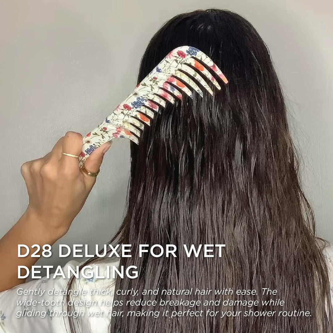 Denman D28 Wide Tooth Entwirrungskamm Floral Fantasy - Gebogene Nadel zum Entwirren, Lockendefiniere