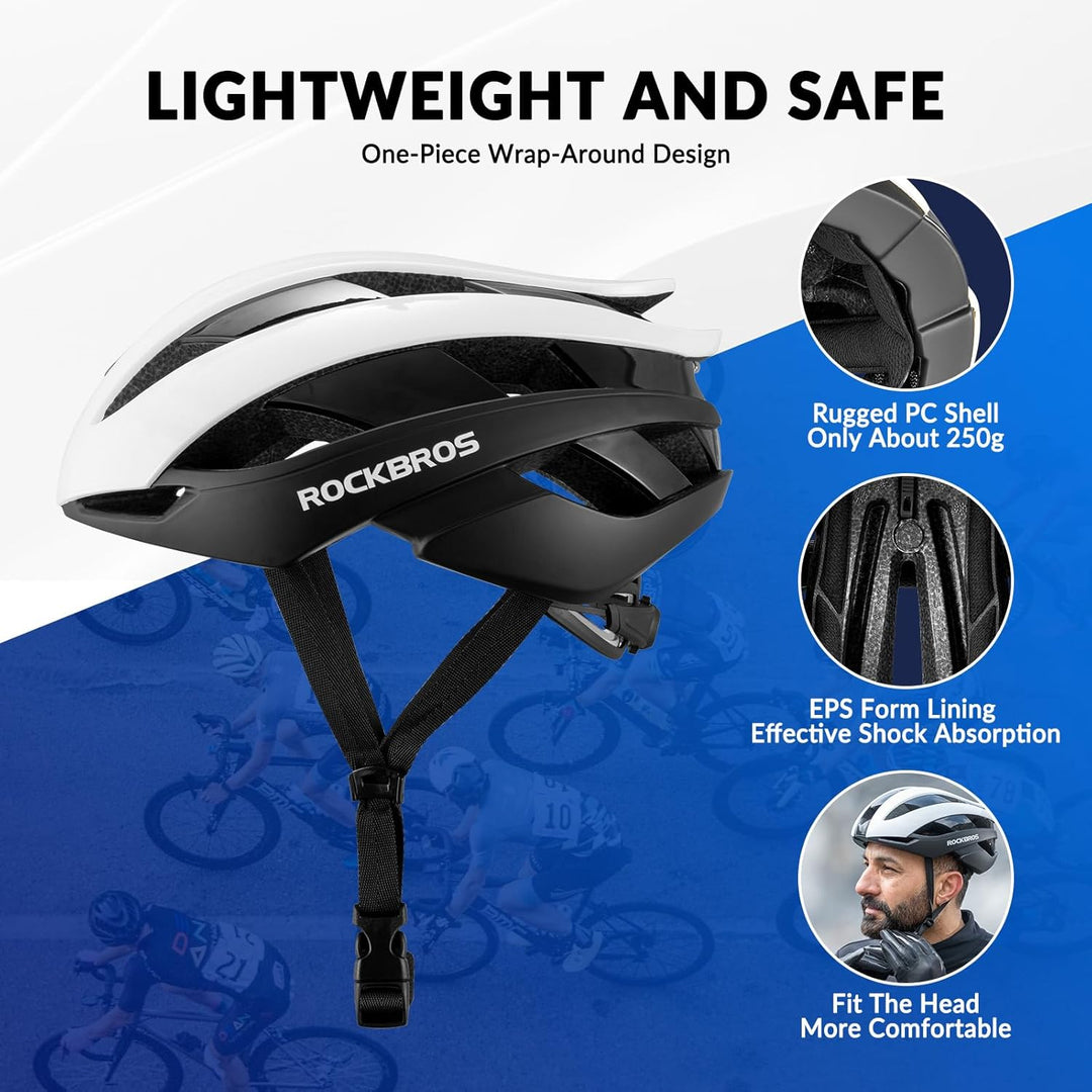 ROCKBROS Fahrradhelm Rennradhelm Leichter Radhelm M/L 55-61 cm Verstellbarer Allround-Helm Belüftung