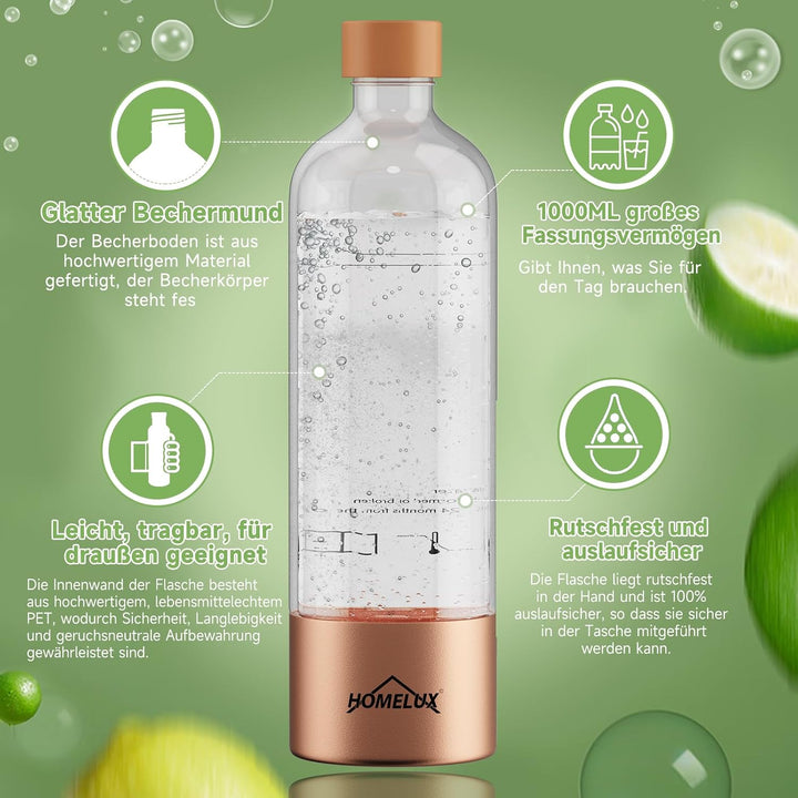 HOMELUX Wassersprudler, Sprudelwasser Maschine Mit 1L PET-Flaschen Bpa-Frei, Soda Maker, Wasser Spru