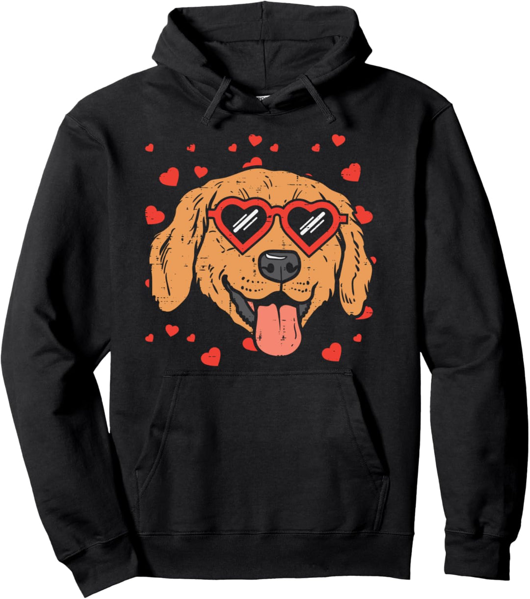 Golden Retriever Face Heart Glasses Valentines Day Dog Gift Pullover Hoodie