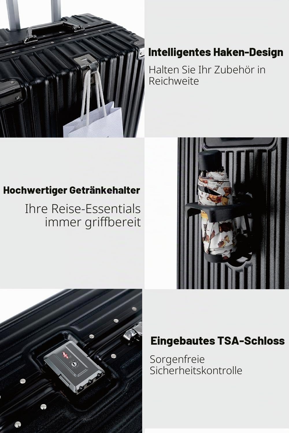 Aoliwei Handgepäck Koffer S 55cm - Alurahmen Hartschalenkoffer aus 100% Polycarbonat, ca. 40L - Prem