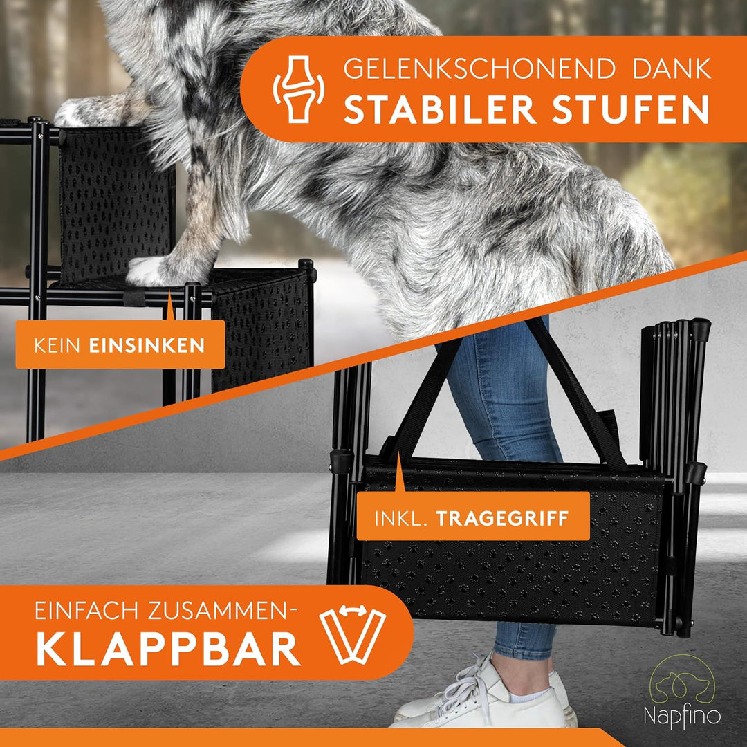 NAPFINO Hundetreppe Auto [bis 60kg] - Gelenkschonende Hunderampe Auto klappbar - Auto Rampe für klei