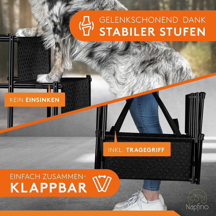 NAPFINO Hundetreppe Auto [bis 60kg] - Gelenkschonende Hunderampe Auto klappbar - Auto Rampe für klei