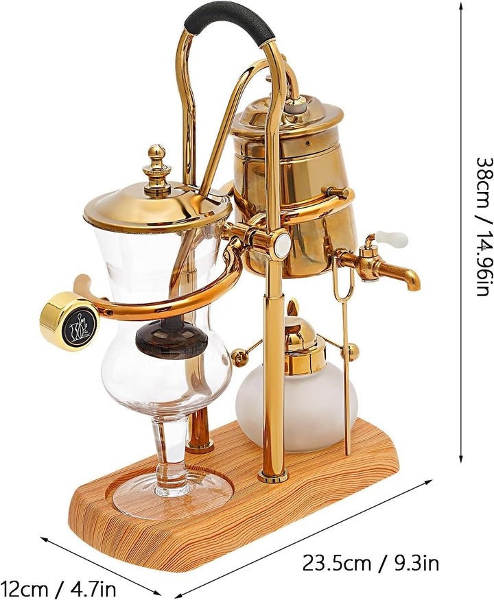 Siphon Kaffeekanne Gold Edelstahl 400 ml Retro Stil Manuelle Kaffeezubereitung mit Spirituskocher ru