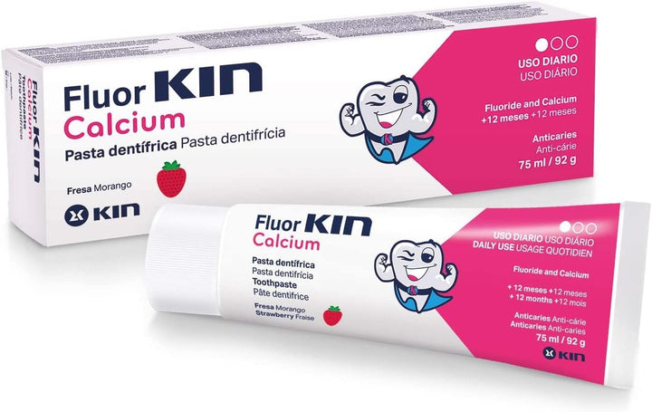 Fluor Kin Zahnpasta ~ Erdbeere Geschmack Kinder Kinder 75ml Calcium und Fluorid