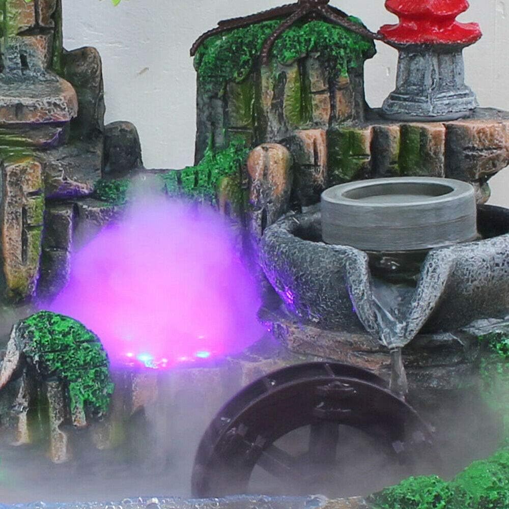 BJTDLLX Zimmerbrunnen Wasserfall Gartenbrunnen Brunnen mit Nebel und Led Licht, Künstliche Pflanzen