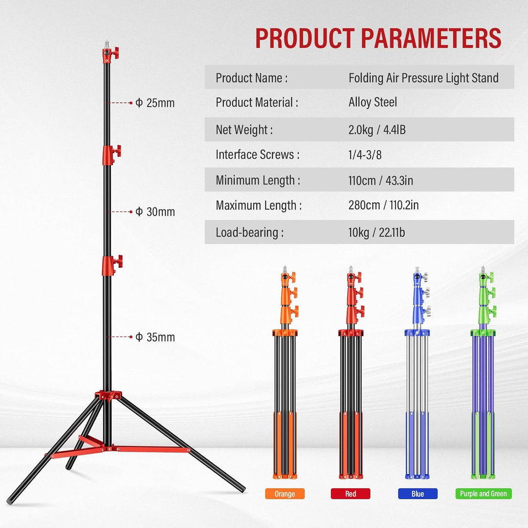 Soonpho Lichtstativ Vollmetall Puffer Druckstativ 9,1 ft/280cm Light Stand Bunt 10kg Tragkraft für O