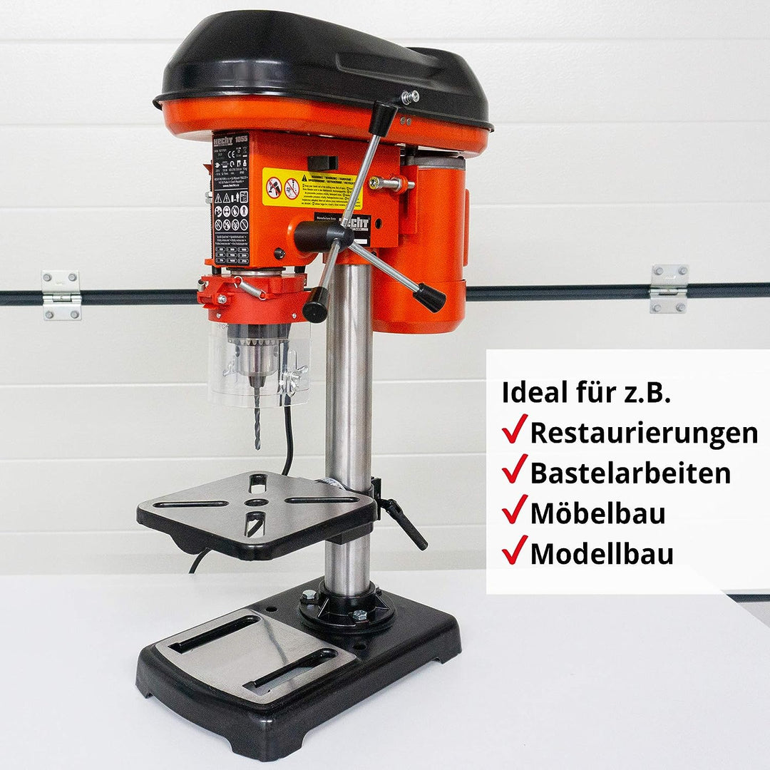 Hecht Standbohrmaschine, Säulenbohrmaschine mit starken 550 Watt – 9-stufige Dreh-zahlregelung, dreh