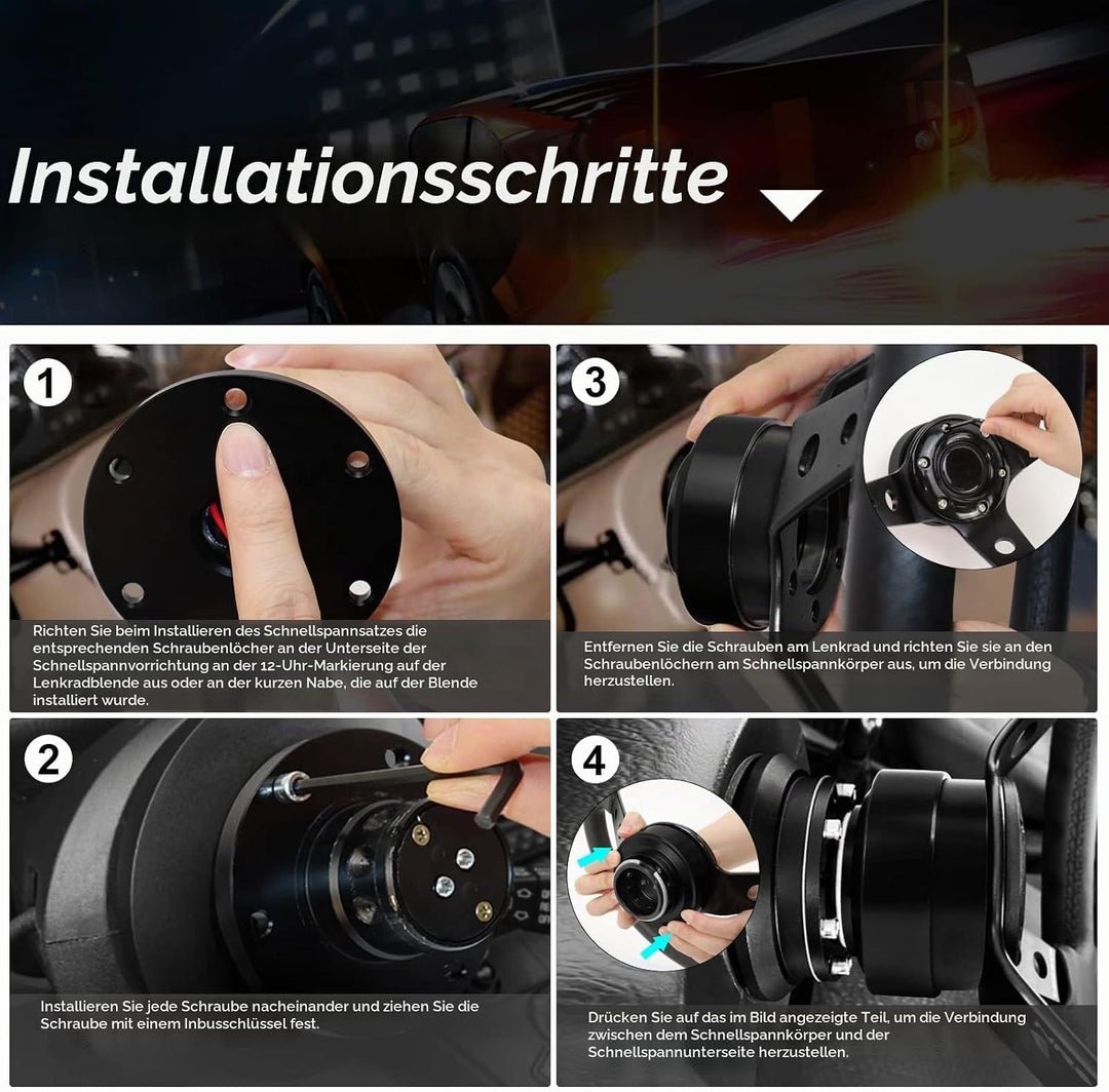 Acclcors Lenkrad Schnellspanner, Universal 6-Loch Snap Off Boss Kit für Rennen/Rallye/Motorsport(Sch