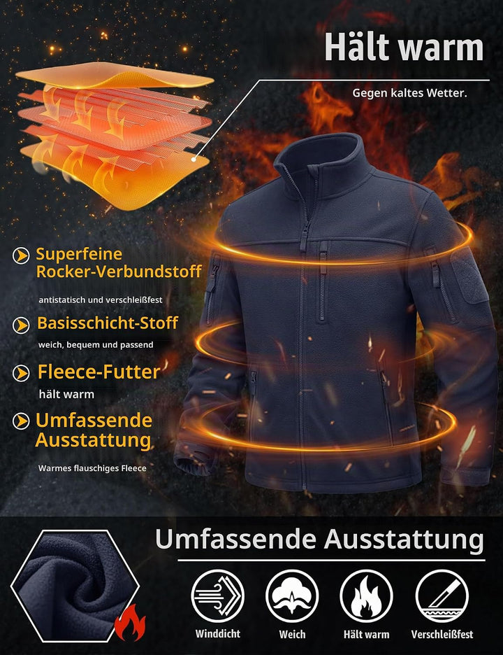 TACVASEN Herren Militär Outdoor Fleecejacke Warme Taktische Jacke Fleece Jacket, Schwarzblau