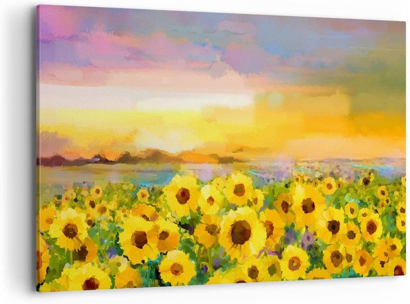 Bilder auf Leinwand 100x70cm Leinwandbild mit Rahmen Sonnenblumen Blume Gross Wanddeko Bild Schlafzi