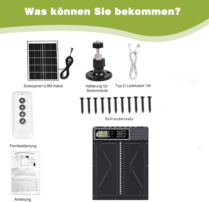 Grosse Solar Automatische Hühnerklappe Upgrade,Elektrische Hühnerklappe Automatisch mit Timer, 7W So