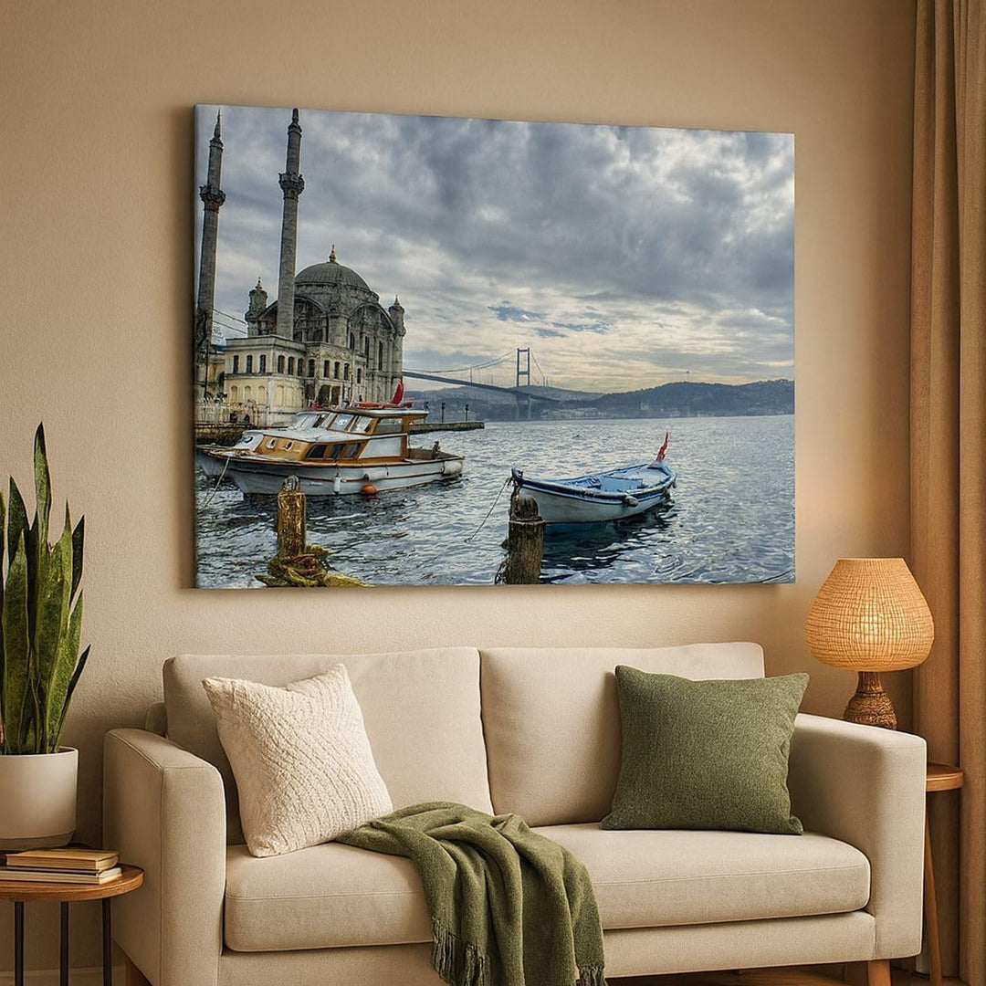Bilder auf Leinwand 100x70cm Leinwandbild Architektur asien boot brücke Gross Wanddeko Bild Schlafzi