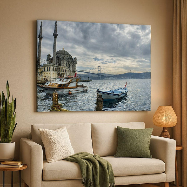 Bilder auf Leinwand 100x70cm Leinwandbild Architektur asien boot brücke Gross Wanddeko Bild Schlafzi
