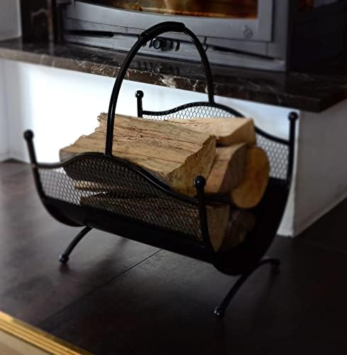 DIXIE STORE Holzkorb für Kaminholz aus Metall für 121 Kaminholz - Schwarz Holzregal Kaminholz Aussen
