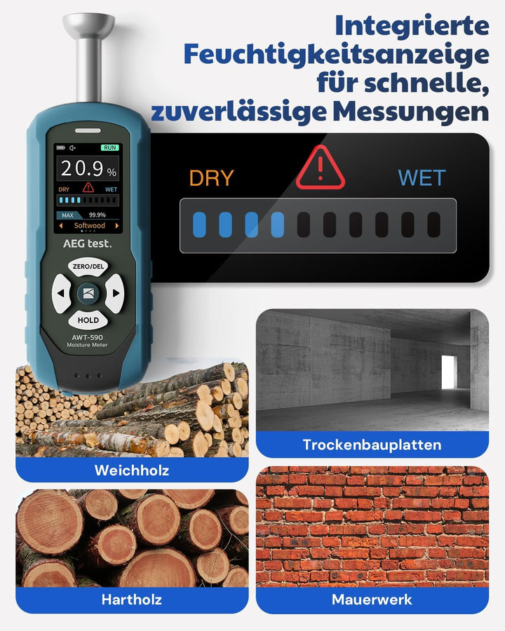 AWT-590 wiederaufladbares Feuchtemessgerät Mauerwerk, Feuchtigkeitsmessgerät Wand, Halbkugel Feuchti